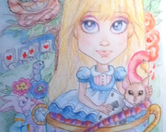Alice In Wonderland Big Eye Fantasy Fairytale Art Print 8.5 x 11