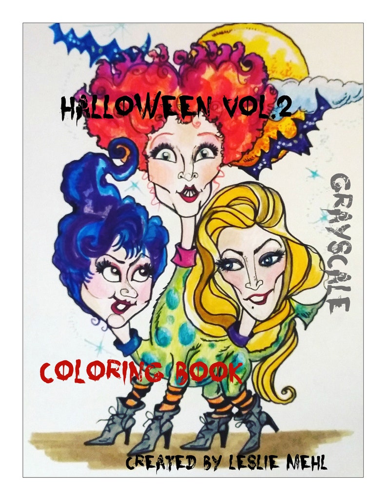 Coloring Book Grayscale Halloween Volume 2 Printable Instant Download-Grayscale-Leslie Mehl Art image 1