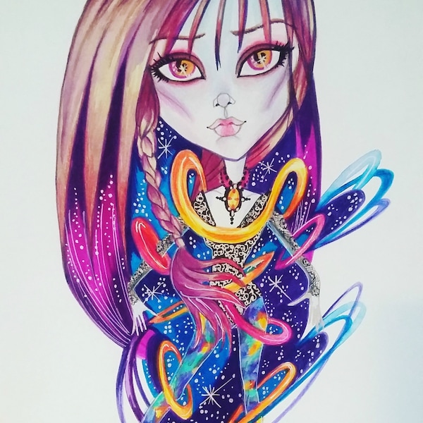 Andromeda Outer Space Fantasy Girl Big Eye Art Print