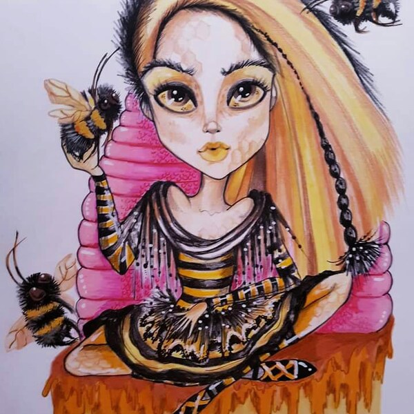 Queen Bee Big Eye Lowbrow Bee Art Print