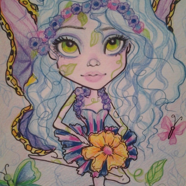 Blue Hair Fairy ACEO/ATC Artist Trading Cards By The Artist Leslie Mehl