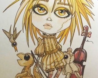 Bad Baby Music Party Lowbrow Big Eye Art Print by Leslie Mehl