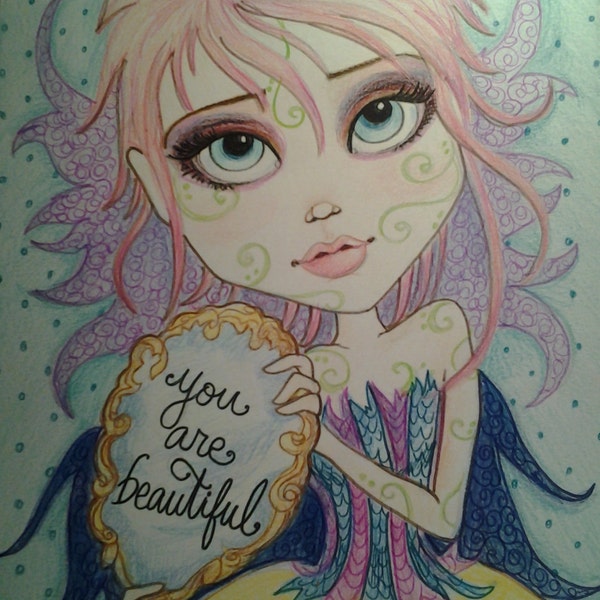 You Are Beautiful ACEO/ATC Artist Trading Card 2.5 x 3.5  By the Artist Leslie Mehl