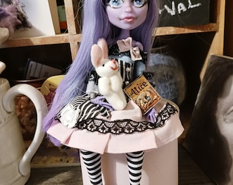 Pastel Alice In Wonderland OOAK doll repaint Custom Doll with Rabbit