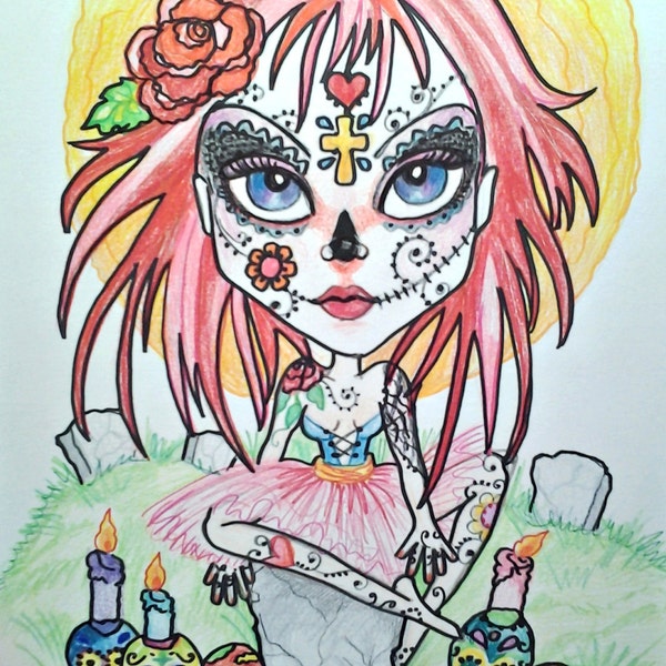 Day Of The Dead Girl ACEO/ATC Artist Trading CardsBy The Artist Leslie Mehl