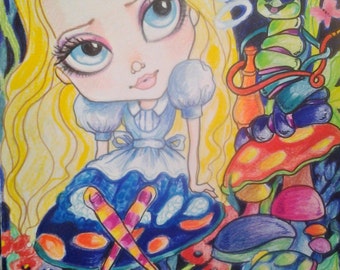 Alice and the Caterpillar ACEO/ATC Artist Trading Cards By the Artist Leslie Mehl