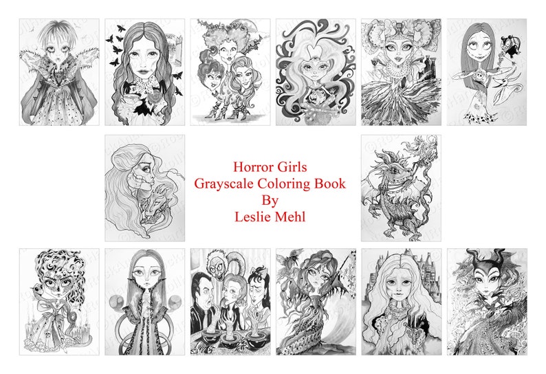 Coloring Book Grayscale Halloween Volume 2 Printable Instant Download-Grayscale-Leslie Mehl Art image 2