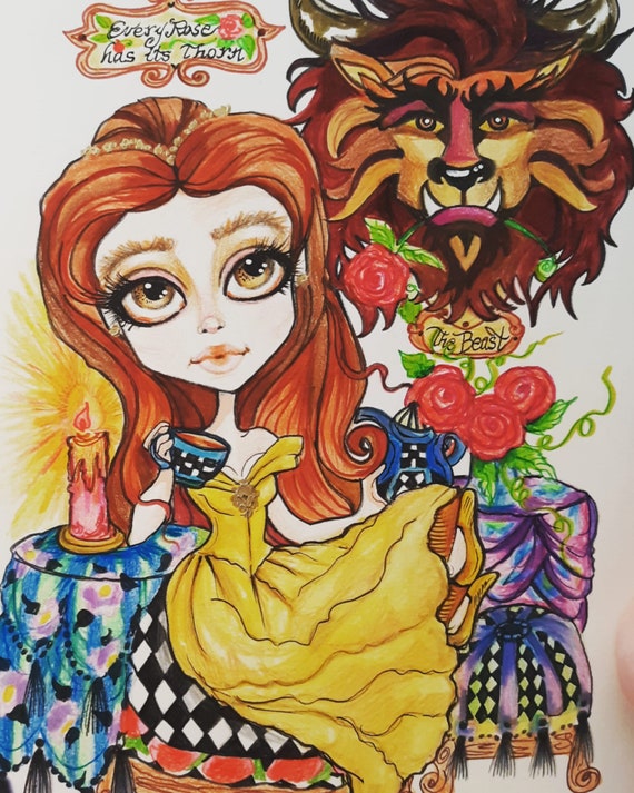 Belle and the Beast, Beauty and the Roses, Fairytale Big Eye Art