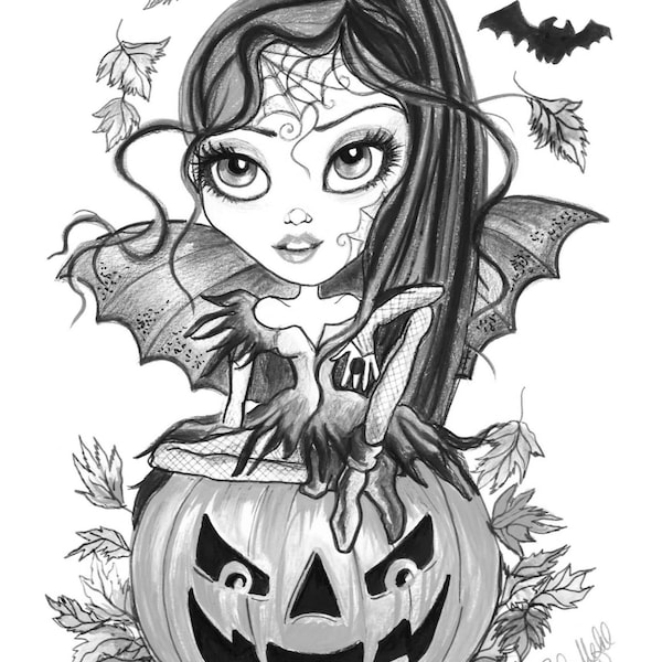 Adult Coloring Page Grayscale Coloring Page Digital Download Halloween Fantasy Art Batina by Leslie Mehl Art