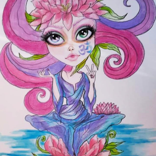 Lotus Big Eye Zen Fantasy Girl Lowbrow Art Print