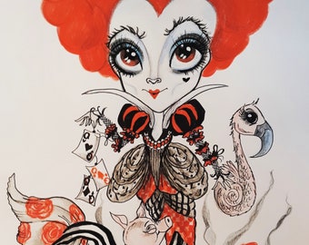 Red Queen Wonderland Mermaid Fantasy Art Big Eye Alice Inspired Print