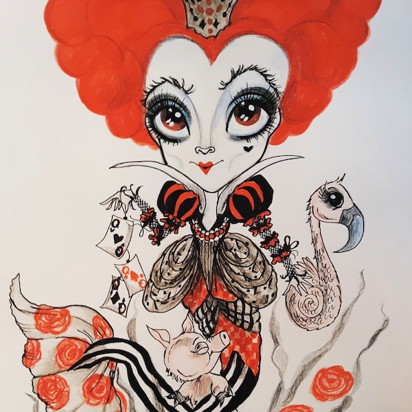 Red Queen Wonderland Mermaid Fantasy Art Big Eye Alice Inspired Print