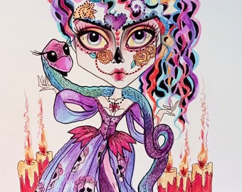 SUGAR Day Of The Dead Goth Halloween Fantasy Big Eye Art Print