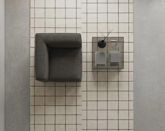 Tapis contemporain moderne tufté à la main à motif quadrillé minimaliste géométrique, tapis de salon neutre