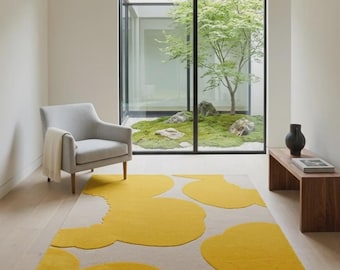 Modern Abstract Yellow Hand Tufted Rug Soft Plush Area Carpet Living Room Decor Stylish