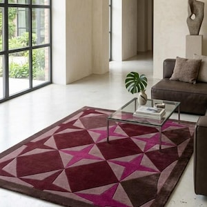 Hand Tufted Geometric Area Rug Modern Abstract Wool Carpet Living Room Statement Decor