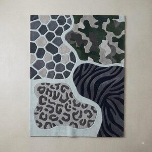 Hand Tufted Abstract Rug, Modern Patchwork Area Rug, Animal Print Zebra Rug, Geometric Carpet, Contemporary Bedroom Decor