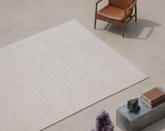 Tapis neutre tufté à la main, tapis texturé minimaliste, motif subtil et moderne pour salon