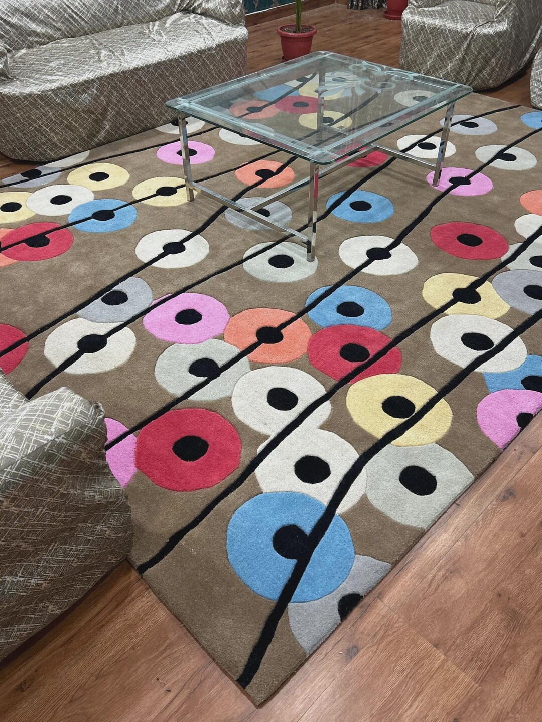 Hand Tufted Modern Abstract Area Rug Colorful Geometric Pattern Living ...