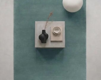 Tapis en laine bleu sarcelle uni, tufté à la main, idéal pour les petits espaces, décoration moderne pour salon et chambre.