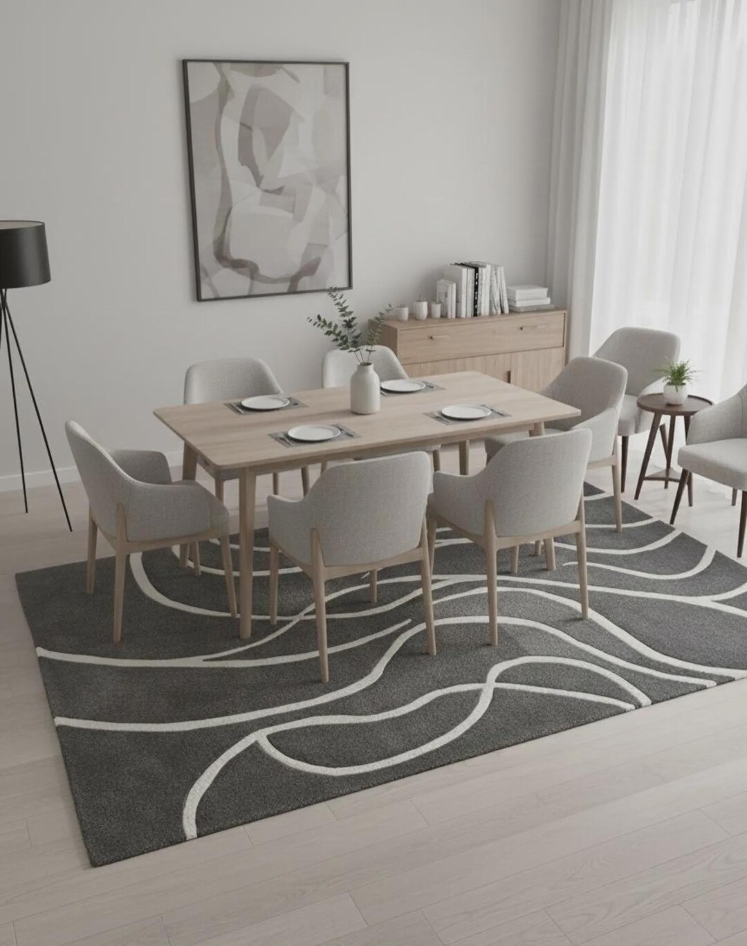 Line Pattern Rug Modern Abstract Gray White Line Pattern Hand Tufted Wool Area Rug ...