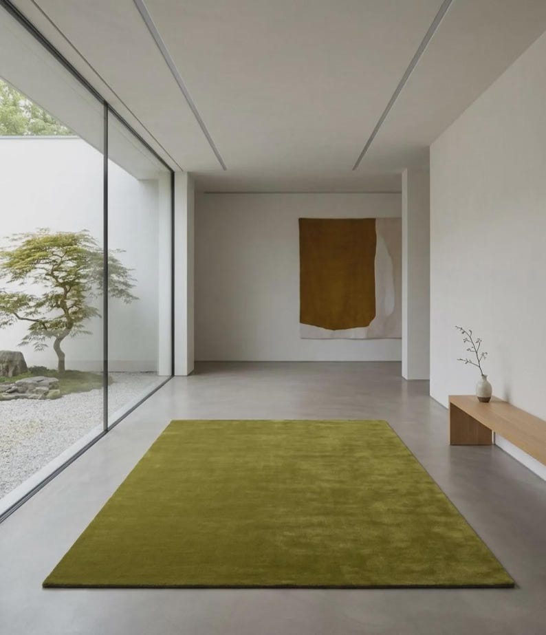 Hand Tufted Wool Rug Olive Green Area Rug Minimalist Modern Carpet Soft ...