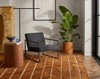 Hand Tufted Wool Rug Geometric Grid Pattern Modern Area Carpet Home Decor Floor Accent