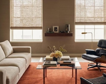 Tapis orange tufté à la main, style minimaliste moderne, en laine douce et résistante, idéal pour le salon.