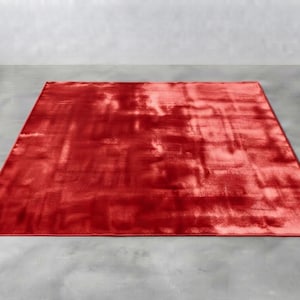 Hand Loom Red Area Rug | Modern Abstract Handmade Carpet | Soft Living Room Rug | Bedroom Floor Rug | Minimalist Home Decor | Gift idea