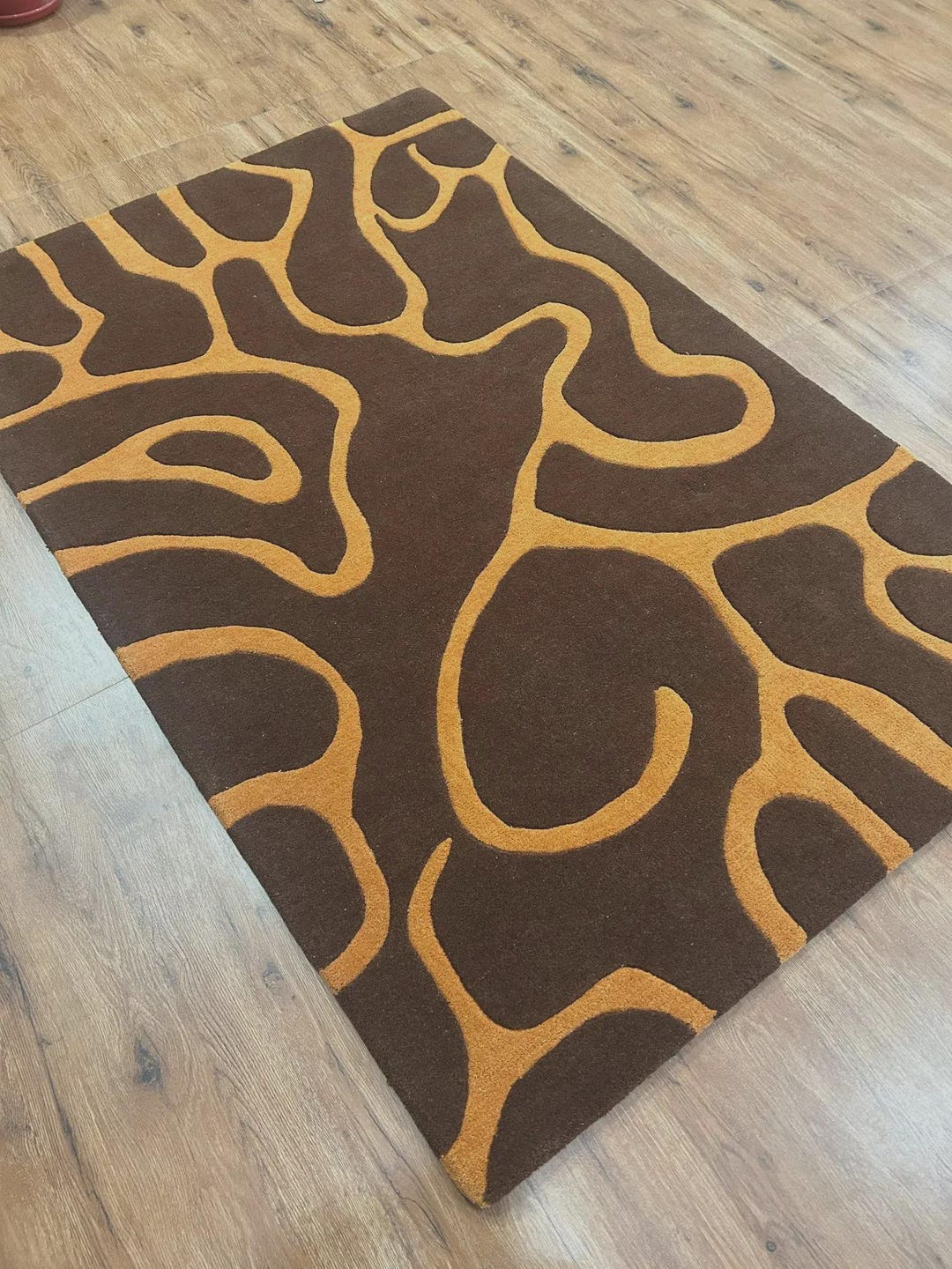 Hand Tufted Abstract Area Rug Brown Gold Modern Wool Carpet Living Room ...