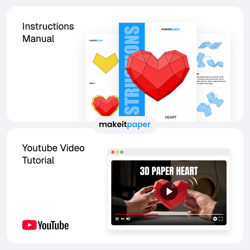 3D Papercraft Heart Template | Diy Printable Heart PDF SVG DXF ...