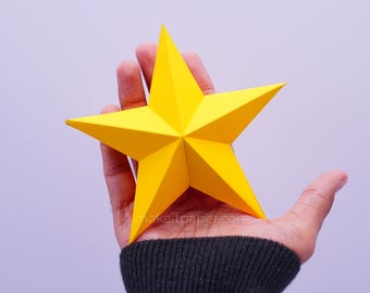 3D papieren ster sjabloon | DIY printbare ster PDF SVG DXF | Vijfpuntige ster ornament decoratie | Low Poly papieren ster knutselwerk