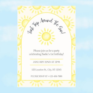 Premier voyage autour du soleil, 1er anniversaire de bébé, modèle d'invitation personnalisé, fête, fille, garçon, un an