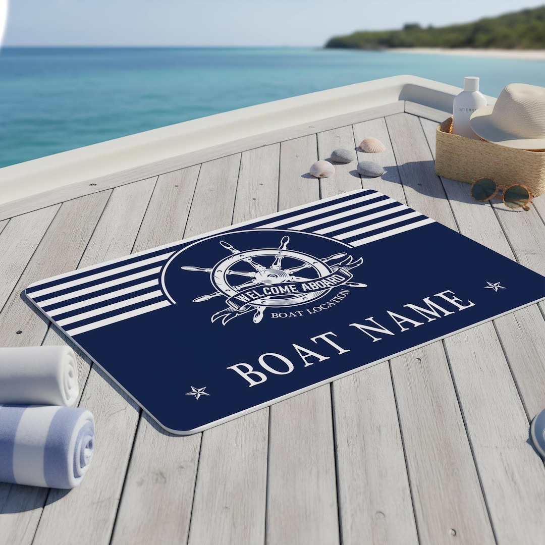 Personalized Boat Name Welcome Rug,custom Welcome Aboard Nautical Decor ...