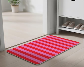 Colored Striped Bath Rug,Red and Pink Striped Entryway Floor Mat,Modern Floor Mat Decor,Housewarming Gift,Funky Dopamine Bathroom Shower