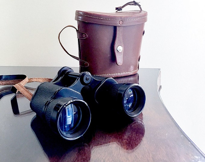 1950s CROWN Binoculars & Leather Case 7x35 Coated Optic Field Glasses