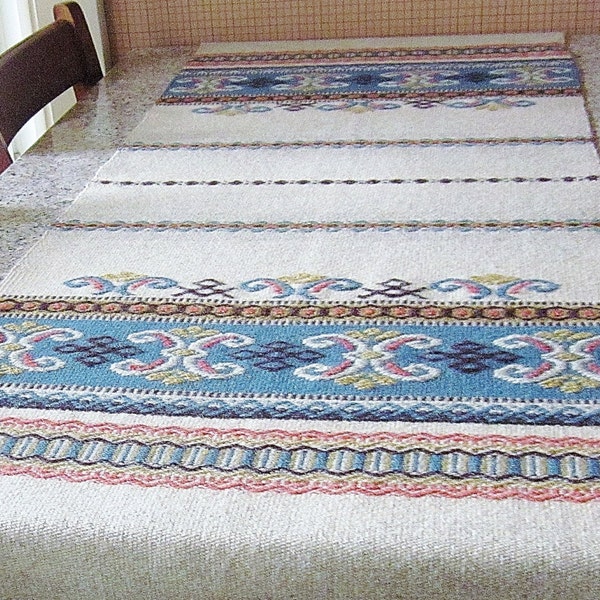 Vintage Norwegian Wool Weaving - Antique Scandinavian Table Runner - Rustic Nordic Cabin Decor  - Primitive Colorful Hand Loomed Textile