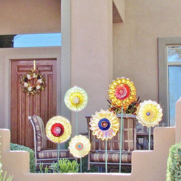 SALE Garden Art Decor Vintage Glass Flower Suncatcher Reclaimed Material