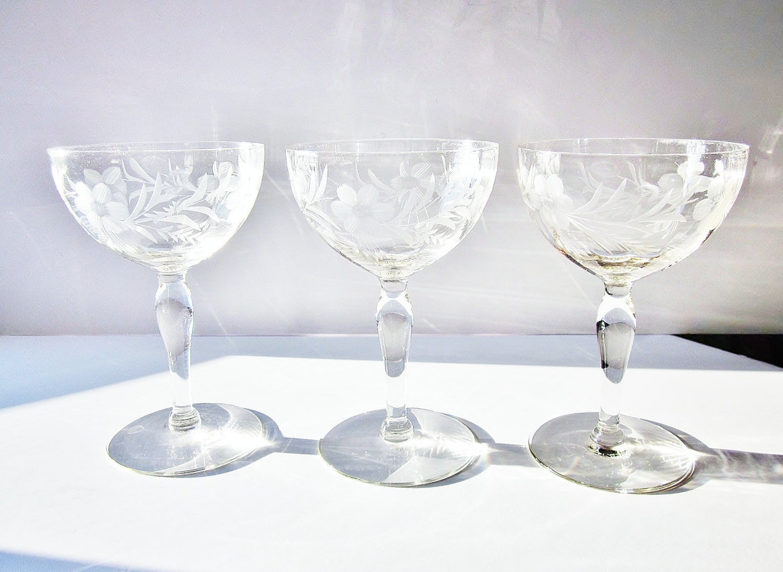 Vintage Champagne Glasses Glassware Elegant Etched Design Etsy