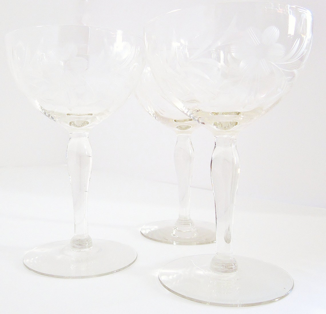 Vintage Champagne Glasses Glassware Elegant Etched Design Etsy