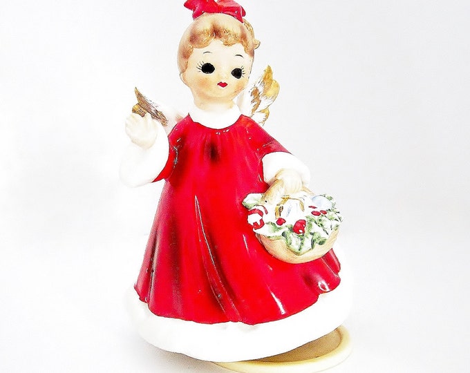 Vintage Josef Musical Figurine Angel Girl December Christmas 1960's