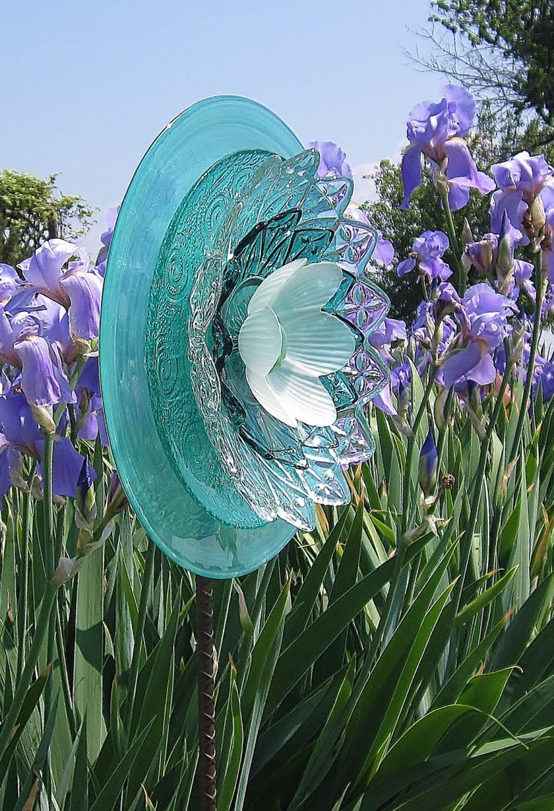 Aquamarine Garden Art Sculpture Recycled Glass Yard Stake Etsy