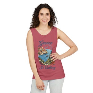 Greece Is Calling Tank Top: Ring Spun Cotton Summer Travel Top