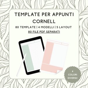 Template Cornell formato A4 PDF stampabili compatibili con Goodnotes modelli per appunti per studenti a righe quadretti puntini esagoni