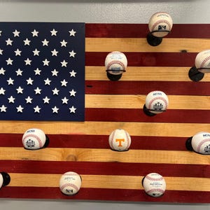 Custom Made American Flag with 10 Baseball / Softball Display Holders