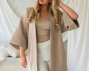 Cotton Sweatshirt Kimono Beige
