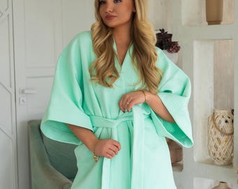 Cotton Sweatshirt Kimono Mint