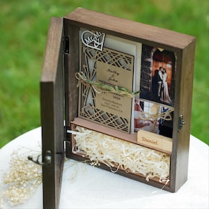 Gepersonaliseerde houten foto- en geheugendoos met USB en kaart, geheugendoos bruiloft, aandenkendoos bruiloft, jubileumcadeau, cadeau voor stel