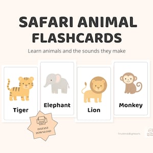 Safari Tiere Karteikarten | Montessori Dschungel Karten | Kleinkinder Lernen Printable Set PDF