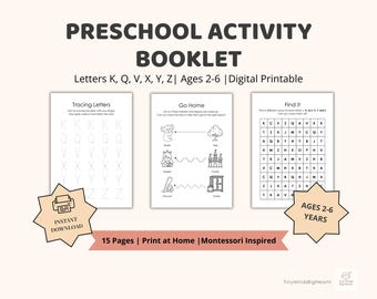 Preschool Alphabet Tracing Booklet | Letters K–Z Handwriting Practice | Montessori Printable PDF Workbook for Kids